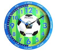 Ravel R.KC.12 Horloge murale d'apprentissage de l'heure pour enfant 25 cm Quartz Analogique Cadran Bleu Football Vert