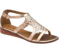 Ravel Ravel Gold Ladies Low Wedge Leather Sandals With A Woven Front And Rear Zip Fastening