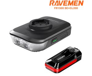 RAVEMEN FR1500 SE + CL200 - ensemble de feux de vélo, phare avant et arrière pour Garmin Wahoo IGPSPORT GPS, rechargeable noir