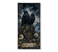 Raven by the Sea Bannière décorative pour porte d'entrée, intérieur ou extérieur, automne, Halloween, 91,4 x 183 cm
