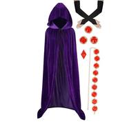 Raven Cape de corbeau pour femme avec ceinture rouge rubis et accessoires de manches pour Halloween, carnaval, fête, bal masqué, 130cm