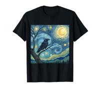 Raven Crow Lover Starry Van Gogh Night Style Peinture Art T-Shirt