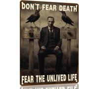 Raven Decor - Plaque en étain vintage pour Halloween - Don't Fear Death Fear The Unlived Life - Décoration murale rétro en forme de corbeau - 30,5 x 40,6 cm