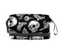 Raven Eye Ball Spider Bat Candy Skull Trousse à cosmétiques double couche pour femmes et filles Trousse de toilette de voyage Trousse de maquillage pratique avec compartiment à brosse, multicolore,
