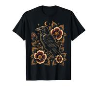 Raven Floral Moon Gothic Folk Art Oiseau T-Shirt