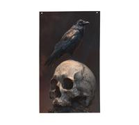 Raven on Old Skull Dark Fantasy Yard House Drapeaux de maison, 9,1 x 1,5 m, bannière de vœux avec œillets, décoration d'intérieur et d'extérieur