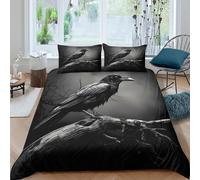 Raven Perched Housse de Couette Microfibre 3 Pièces 3D Imprimée Respirante Fantaisie Dark Art Parure de Lit avec Fermeture Éclair Ultra Douce for Enfant Single（140x200cm）
