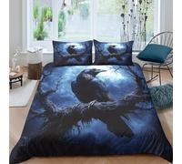 Raven Perched Linge de Lit Ultra Douce Microfibre Hypoallergique 3 Pièces Fantaisie Dark Art Ensemble De Literie avec 2 x Taies d'oreiller Confortable for Chambre Adulte Single（135x200cm）