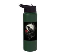 Raven Rose Moon Scary Black Gothic Spooky Women Black Crow Stainless Steel Insulated Water Bottle
