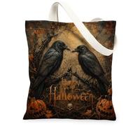 Raven Sac fourre-tout en toile Motif citrouilles sombres Crâne Halloween 33 x 38 cm