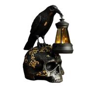 Raven Statue - Resin 17x13x8cm 330g | Halloween Skull Statue Crow Decor Resin Sculpture with Solar Lantern LED Light Up | Gothic Bird Skeletal Nightlight Figurine for Lawn Porch Garden Yard Home
