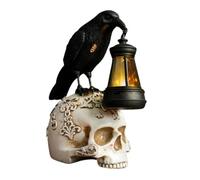 Raven Statue - Resin 17x13x8cm 330g | Halloween Skull Statue Crow Decor Resin Sculpture with Solar Lantern LED Light Up | Gothic Bird Skeletal Nightlight Figurine for Lawn Porch Garden Yard Home