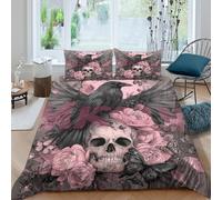 Raven with Wings Linge de Lit Imprimé en 3D Microfibre résistante 3 pièces Gothic Floral Art Style Housse de Couette avec Fermeture Éclair Super Douce for Chambre Enfants Double（200x200cm）