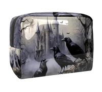 Ravens on Dead Tree Trousse à cosmétiques pour femme, trousse de toilette de voyage, grande pochette de maquillage en PVC pratique avec fermeture éclair, multicolore, 18.5x7.5x13cm/7.3x3x5.1in,