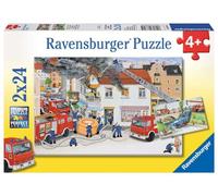 Ravensburger - 08851 5 - Puzzle - Chez Les Pompiers - 2 x 24 Pièces | Fille ou garçon dès 4 ans - Puzzle de qualité supérieure - Carton épais et résistant - Lot de 2 puzzles - 2 posters inclus