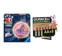 Ravensburger 3D Puzzle Ball Chevaux LED, 72 pièces, 6+ Ans, & Duracell AA Rechargeables 8 pcs, 2500mAh