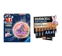 Ravensburger 3D Puzzle Ball Chevaux LED, 72 pièces, 6+ Ans, & Duracell Optimum AA 8 pcs, Power Boost