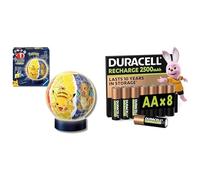 Ravensburger 3D Puzzle Ball Pokémon LED, 72 pièces, 6+ Ans, & Duracell AA Rechargeables 8 pcs, 2500mAh