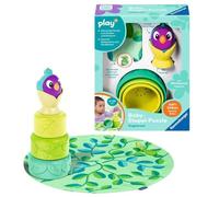 Ravensburger 4857 Play+ Puzzle à empiler pour bébé : nid d'oiseau, Puzzle Montessori en Silicone, Jouet à Ventouse pour bébé à partir de 6 Mois, Tour empilable en Silicone avec hochet, Cadeau pour