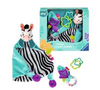 Ravensburger 4858 Play+ Sentiment, hochet, Jeu (Coffret Cadeau : zèbre), Doudou Cadeau de Naissance, baptême, Baby Shower, Stimulation des Sens, motricité Fine, pour bébé à partir de 0 Mois