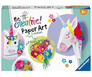 Ravensburger - Be Creative - Paper Art Licorne et Fleurs - Origami - Pliage 3D - 3 réalisations - Création Objets - Loisir créatif - Activité détente et créative - Dès 6 Ans - 23541