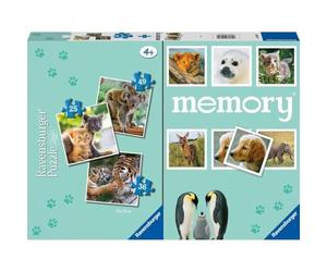 Ravensburger - Chiots, Memory® 48 Cartes + 3 Puzzles Enfant 25/36/49 pièces, 4+ Ans