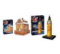 Ravensburger - Puzzle 3D Building - Maison de Noël en Pain d'épices illuminée - A partir de 8 Ans - 216 pièces numérotées à Assembler sans Colle - Accessoires de Finition Inclus - 11237