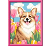 Ravensburger CreArt 12023129 - Corgi dans Une mer de Fleurs - Peinture par numéro pour Enfants de 9 Ans et Plus, Ensemble de Peinture avec Cadre, Pinceau, peintures acryliques