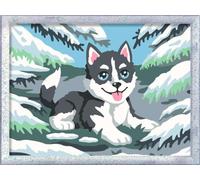 Ravensburger - CreArt 18x24cm - Cheeky Husky | Numéro d'art - Peinture par numéro pour enfants de 9 ans et plus, paillettes