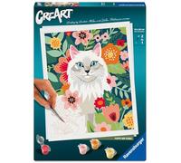 Ravensburger - CreArt 24x30 cm - Adulte - Peinture par numéros - Chat Blanc et Fleurs - Loisir créatif - 12023146