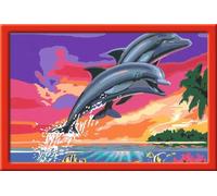 Ravensburger CreArt 28907 - World of Dolphins - Peinture par numéro pour Enfants de 9 Ans et Plus, Set de Peinture avec Cadre, Pinceau et peintures acryliques, Cadeau pour Filles et garçons