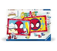 Ravensburger – Kit peinture par numéros CreArt Junior Spidey, 2 planches, pinceau, couleurs, 5+