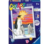 Ravensburger CreArt : Penguins - Peinture avec Chiffres pour Enfants de 7 Ans et Plus, kit de Peinture sur Tableau, Cadre à Paillettes, Pinceau et Couleurs Inclus, 18 x 24 cm, idées Cadeaux