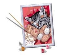 Ravensburger - CreArt Série D, Chaton et Son Ours Peindre avec Chiffres, Kit Peinture Enfants, Thème Animaux, Cadre Inclus, Jeu Éducatif, Idée Cadeau Enfants 9 Ans, 26 x 20 cm