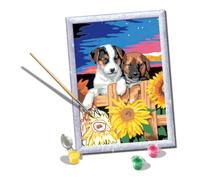 Ravensburger - CreArt Série D, Chiots avec Tournesols, Peinture par Numéros, Kit Peinture par Numéro, Thème Animaux, Cadre Inclus, Jeu éducatif, Idée Cadeau Enfants 9 Ans et Plus, 26 x 20 cm
