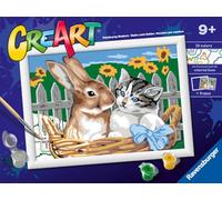 Ravensburger - CreArt Série D Classic : Amis dans le panier, kit de peinture par numéros, contient une planche pré-imprimée, un pinceau, des couleurs et des accessoires, jeu créatif pour enfants de 9