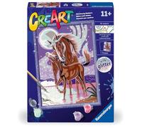 Ravensburger - CreArt Série D Classic : jument et poulain Glitter, kit de peinture par numéros, contient une planche pré-imprimée, un pinceau, des couleurs et des accessoires, jeu créatif pour enfants