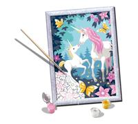 Ravensburger - CreArt Série D Classic : Licornes à paillettes, kit de peinture par numéros, contient une table pré-imprimée, un pinceau, des couleurs et des accessoires, jeu créatif pour garçons et
