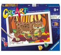 Ravensburger CreArt Série D Classic : Lynx dans la forêt, kit de peinture par numéros, contient une planche pré-imprimée, un pinceau, des couleurs et des accessoires, jeu créatif pour enfants de 9 ans