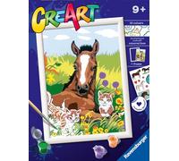 Ravensburger CreArt Série D Classic : Poulain avec chatons, kit pour peinture par numéros, contient une planche pré-imprimée, un pinceau, des couleurs et des accessoires, jeu créatif pour enfants de 9