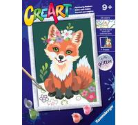Ravensburger CreArt Série D Classic : renard avec fleurs, kit de peinture par numéros, contient une planche pré-imprimée, un pinceau, des couleurs et des accessoires, jeu créatif pour enfants de 9 ans