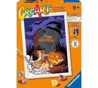 Ravensburger - CreArt Série D : Halloween Mood, Kit de peinture par numéros, contient une planche pré-imprimée, un pinceau, des couleurs et des accessoires, un jeu créatif pour enfants et filles 7+
