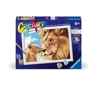 Ravensburger - CreArt Série D : Lion et chiot, Peinture avec chiffres, Kit de peinture pour enfants, cadre inclus, jeu éducatif et créatif, idée cadeau enfants 9 ans, 18 x 24 cm