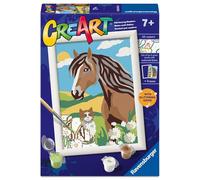 Ravensburger - CreArt Série E : Amis dans la pelouse, Peindre avec des chiffres, Kit de peinture pour enfants, cadre inclus, jeu éducatif et créatif, idée cadeau enfants 7 ans, 13 x 18 cm