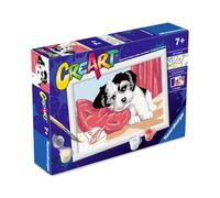 Ravensburger - CreArt Série E : Chiot affectueux, Peindre avec numéros, Kit de peinture pour enfants, cadre inclus, jeu éducatif et créatif, idée cadeau enfants 7 ans, 13 x 18 cm