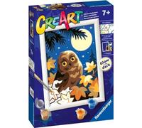 Ravensburger - CreArt Série E : chouette au clair de lune, kit de peinture par numéros, contient une planche pré-imprimée, un pinceau, des couleurs et des accessoires, un jeu créatif pour les garçons