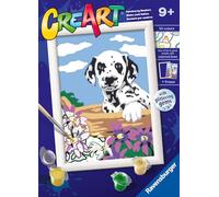Ravensburger CreArt Série E Classic : dalmatien avec fleurs, kit de peinture par numéros, contient une planche pré-imprimée, un pinceau, des couleurs et des accessoires, jeu créatif pour enfants de 9