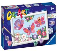 Ravensburger CreArt Série E Classic Papillons à paillettes, kit de peinture par numéros, contient une planche pré-imprimée, un pinceau, des couleurs et des accessoires, jeu créatif pour enfants de 7