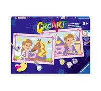 Ravensburger - CreArt Série Junior : Princesse Aventureuse, Peindre avec numéros, Kit de peinture pour enfants, jeu éducatif, idée cadeau enfant et fille 5 ans, 2 tables de 32 x 22 cm