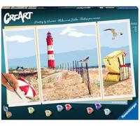 Ravensburger - CreArt Triptyque, Plage du Nord, Kit de peinture avec numéros, contient 3 tables préimprimées, pinceau, couleurs et accessoires, jeu créatif et détente pour adultes 14 ans